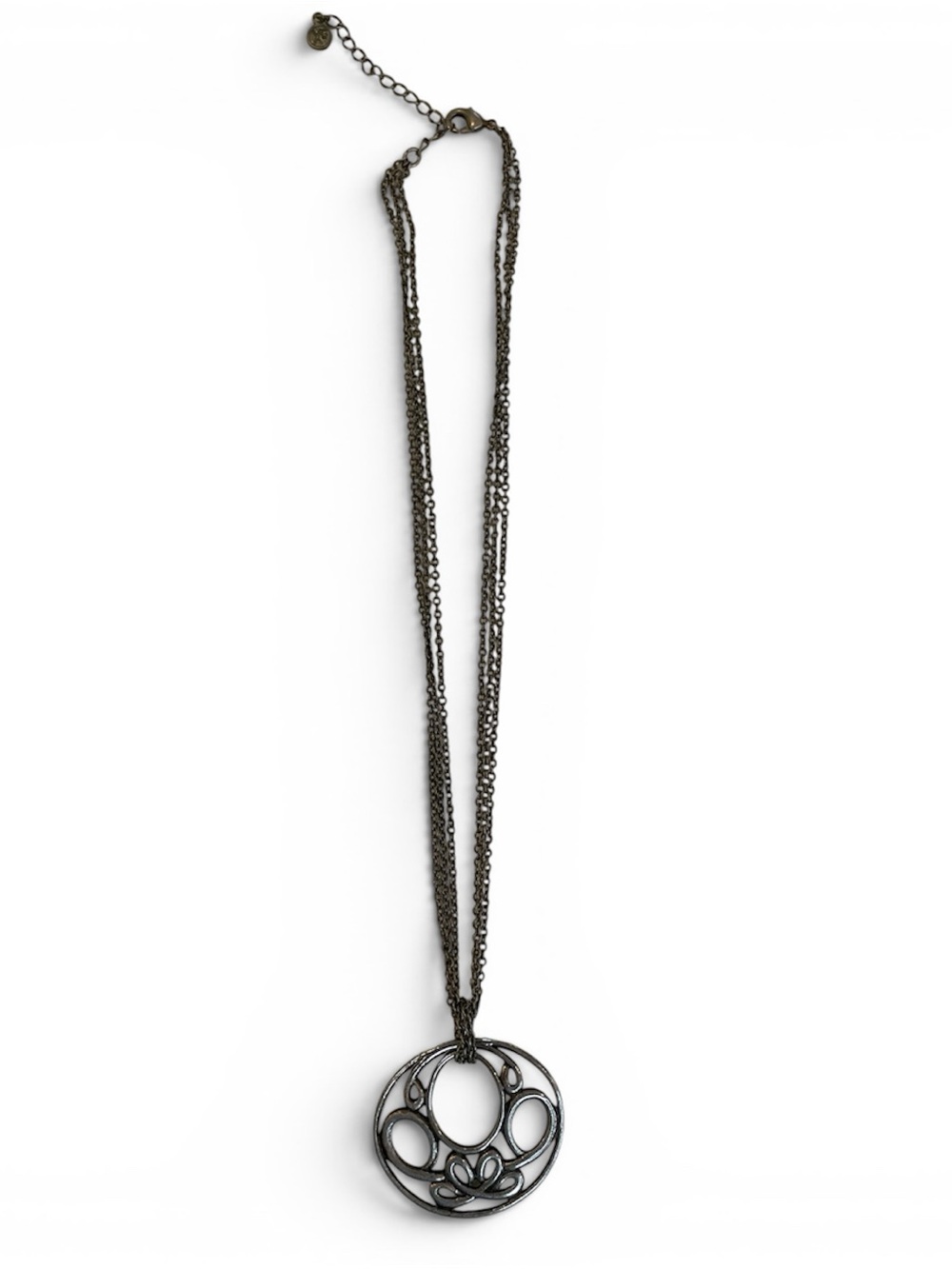 Gunmetal Circle Pendant Necklace - Layered Chain
